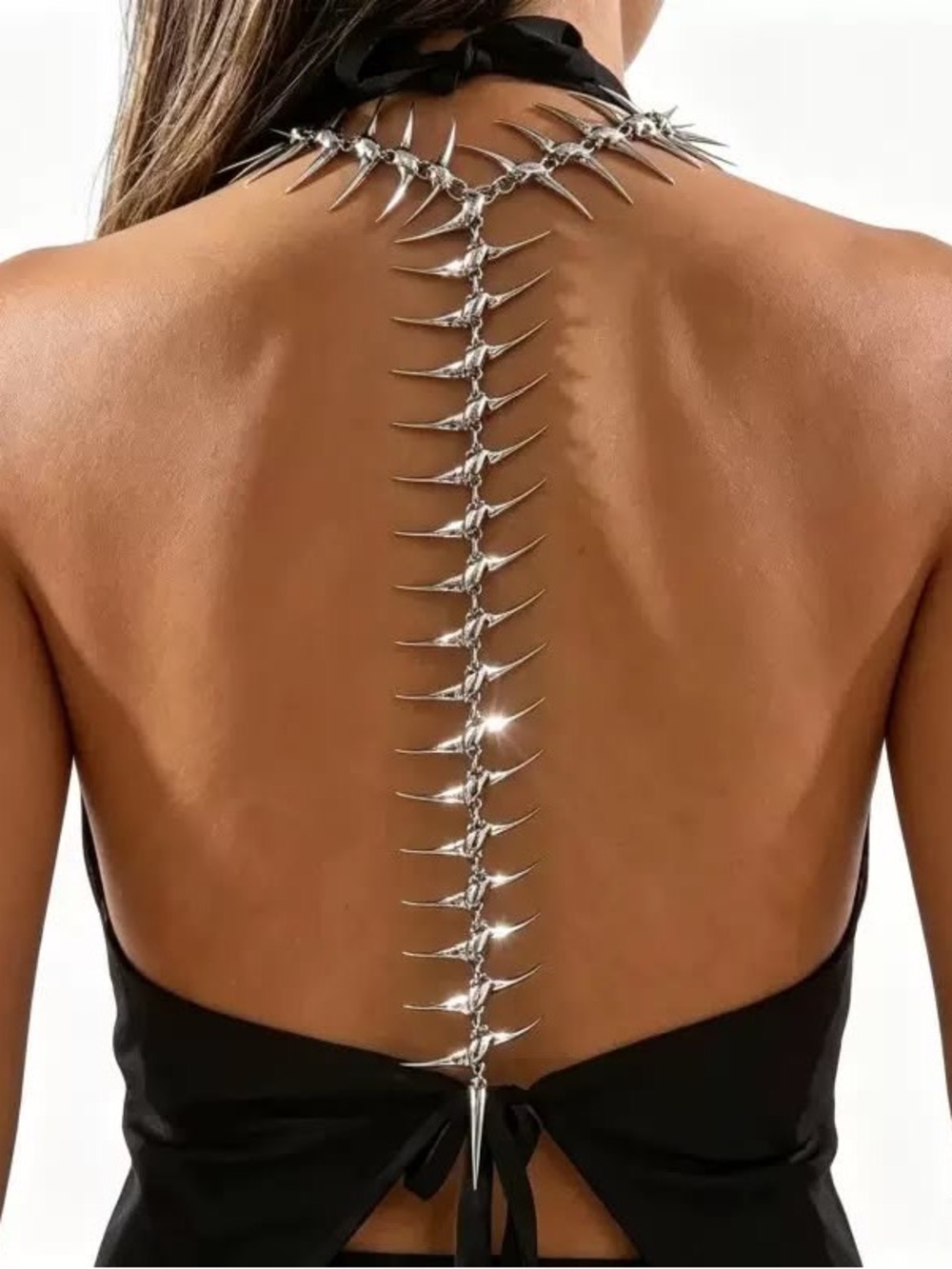 Silver Spine Back Necklace Gothic Body Chain